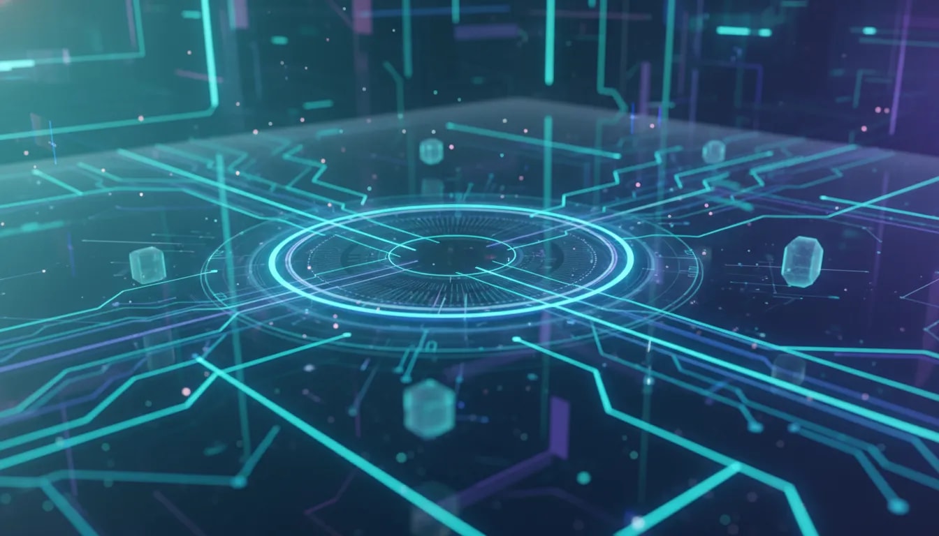 Futuristic illustration of AI agents and automation networks powering a high-tech workspace dashboard, symbolizing 24/7 autonomous workflows and upgraded intelligence.