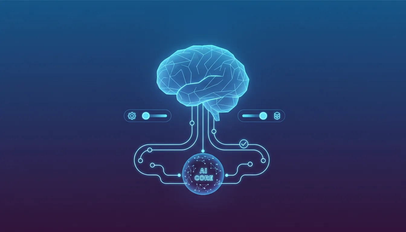 Illustration of an AI brain connected to three glowing settings sliders, symbolizing making Claude more consistent, smarter, and reliable with better configuration.