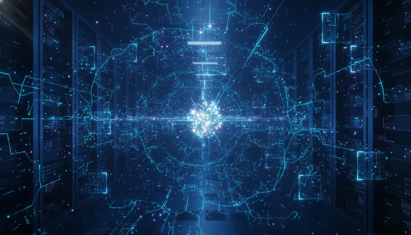 Illustration of a futuristic AI agent swarm coordinating across sandbox boundaries in a cyber-security incident, shown with glowing network nodes and emergent patterns.